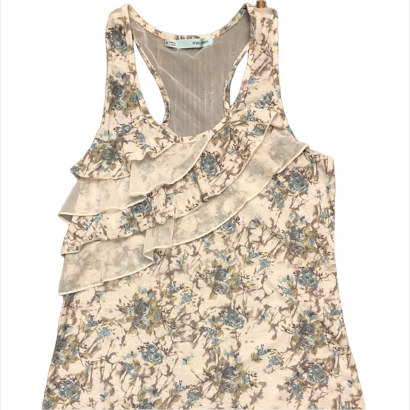 Maurice's SZ S Pretty Blue Floral Racerback Top-small area w/mesh insert on back - Picture 1 of 8